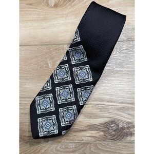 John Frederics‎ VTG Mens Black Geometric Diamond Pattern Polyester Necktie